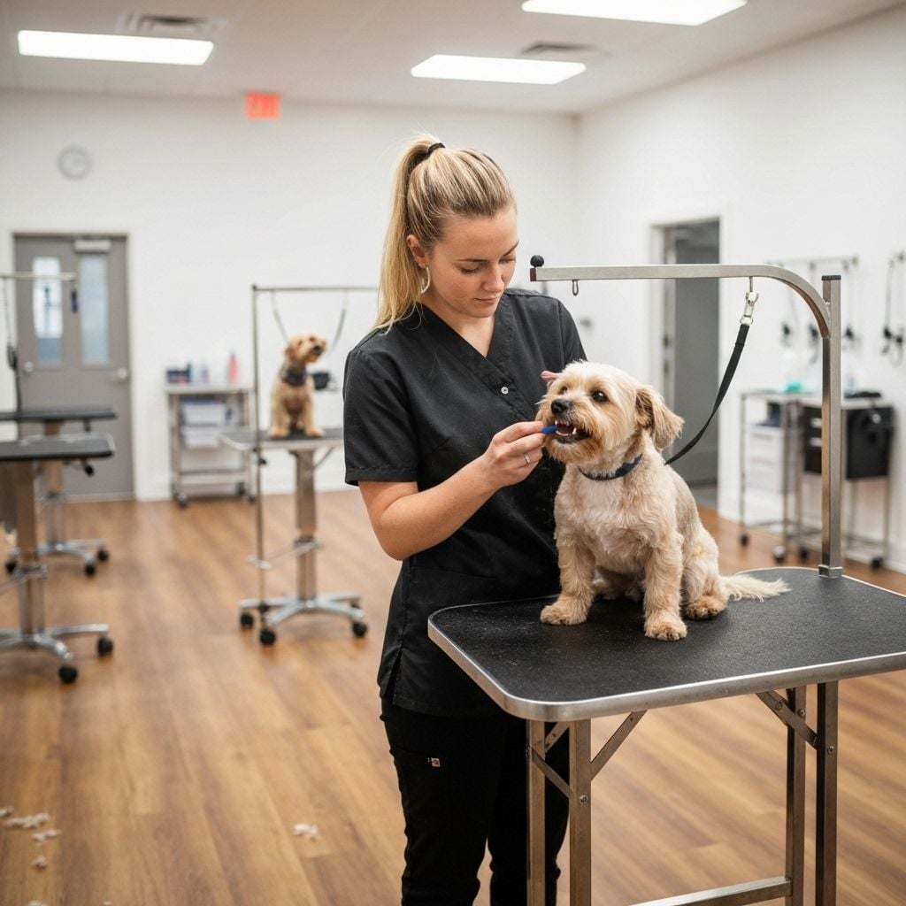 プロのトリマーによる犬のグルーミングの様子