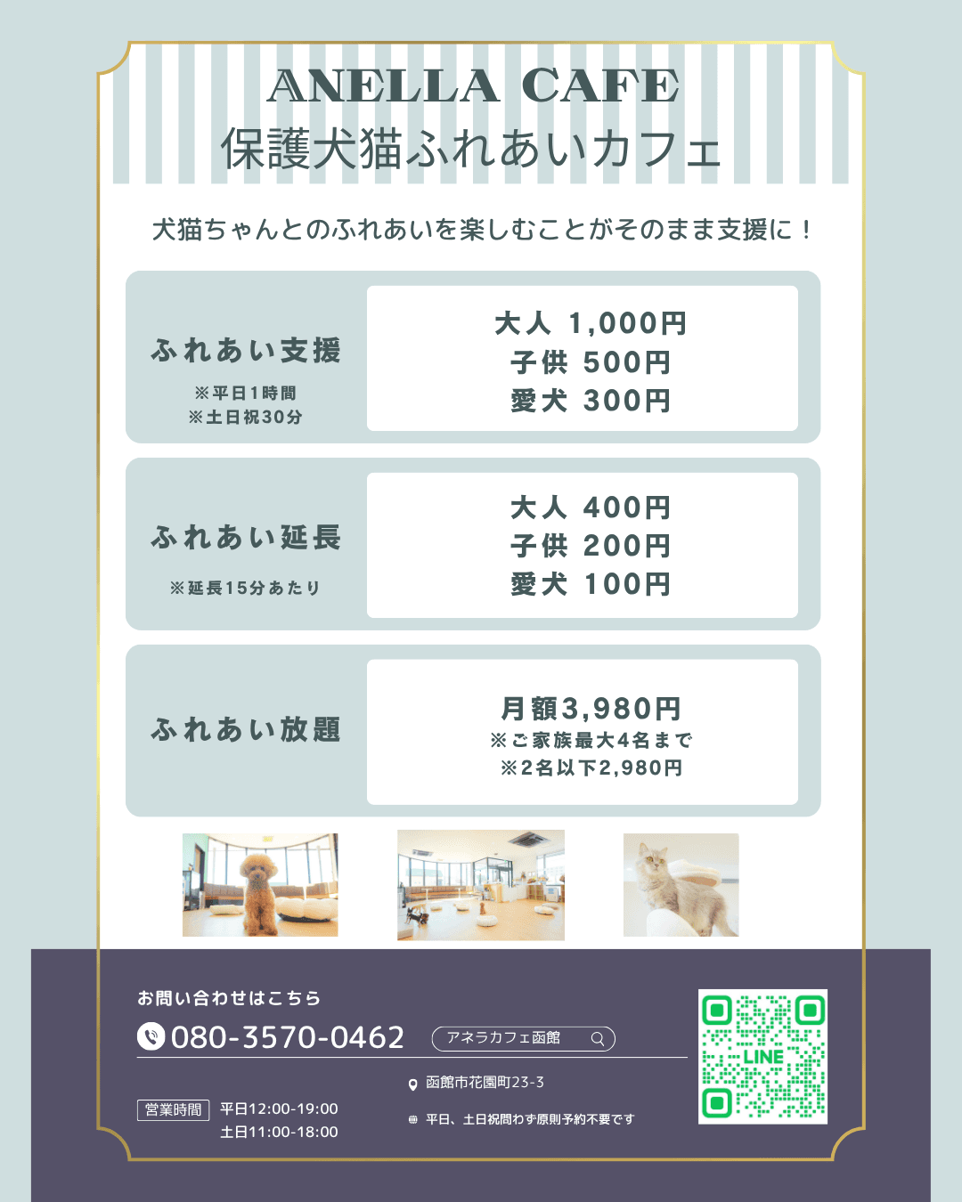 ANELLA CAFE 保護犬猫ふれあいカフェ 料金表